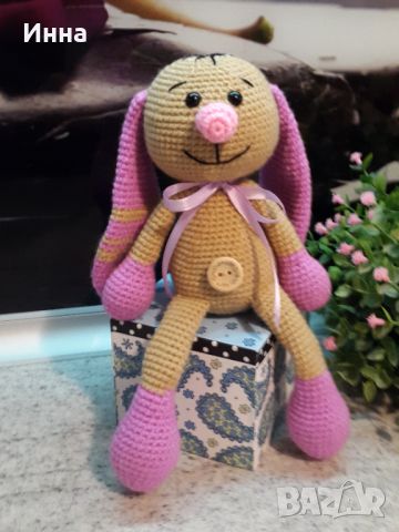 Плетена играчка Заек-Беби 2, Плетени, ръчно изработени, прекрасен подарък, снимка 3 - Плюшени играчки - 38319031