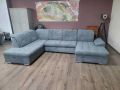 Сив П образен ъглов диван от плат Nigrum с функция сън, снимка 1 - Дивани и мека мебел - 45560367