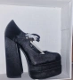 Черни сатенени обувки на платформа, снимка 6