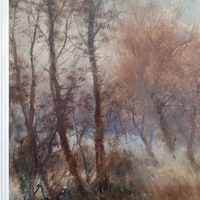 Дончо Занков 1893-1960 Уникален Пейзаж 1920те год. дървета маслени бои, снимка 5 - Картини - 44957163