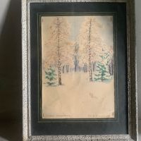 Продавам стара картина "Зимна приказка" с рамка ,паспарту и стъкло - акварел , снимка 2 - Антикварни и старинни предмети - 45931291