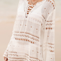Дамска плажна рокля в бяло с дълъг ръкав, снимка 2 - Рокли - 44976504