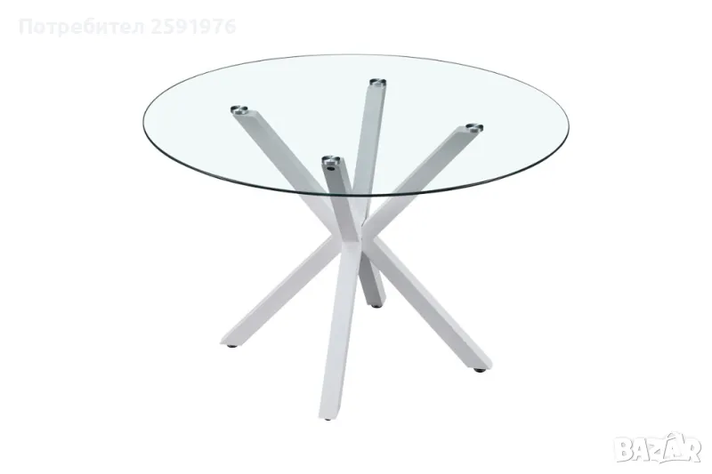 Кухненска маса Puzzle-home Tavula, Закакено стъкло и метална основа, Бял, снимка 1