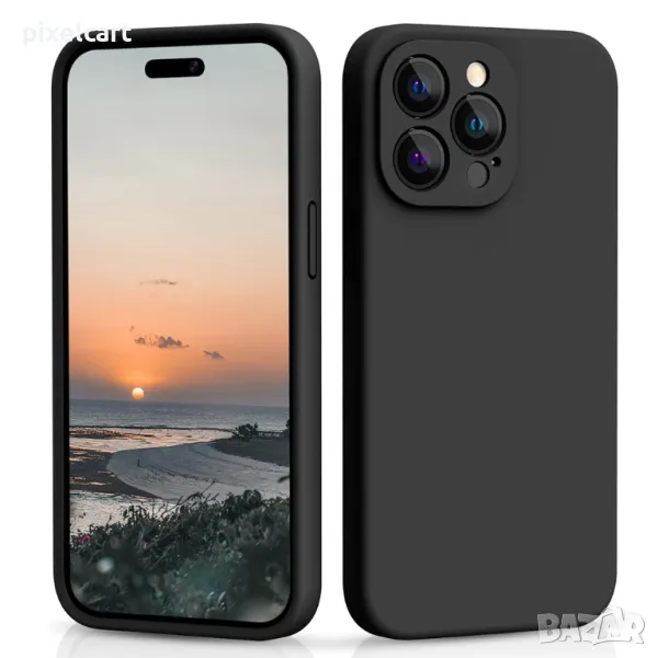 Силиконов калъф Level за iPhone 14 Pro, Черен, снимка 1