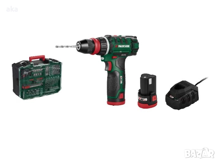 PARKSIDE Комплект акумулаторна дрелка PBSA12 E4 акумулаторни батерии 2бр.-75аксесоари 3 г. гаранция , снимка 1