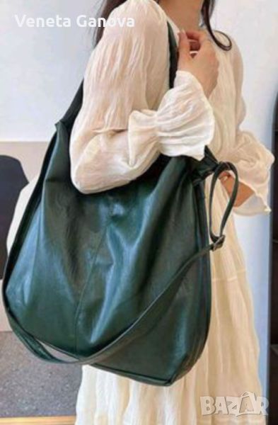 Зелена голяма чанта от мека екокожа, снимка 1