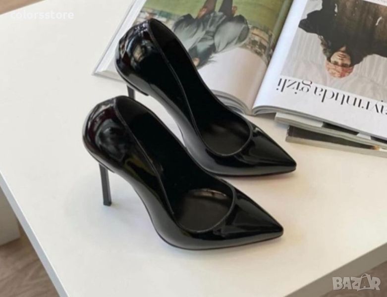 Обувки на ток - черен лак с черен ток - 6060, снимка 1