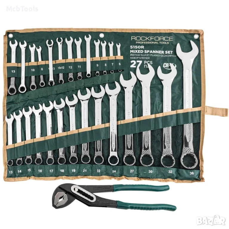 Комплект комбинирани ключове 27 части + подарък клещи гарги 10″ RockForce, снимка 1