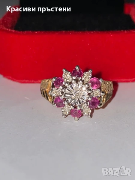 Златен пръстен с рубини и диаманти/брилянти, снимка 1