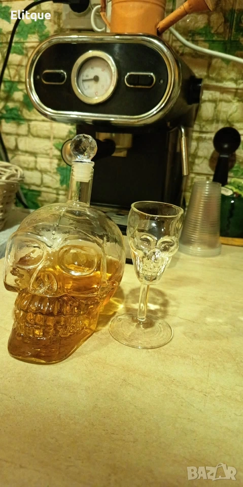 бутилка и чаша с череп , снимка 1