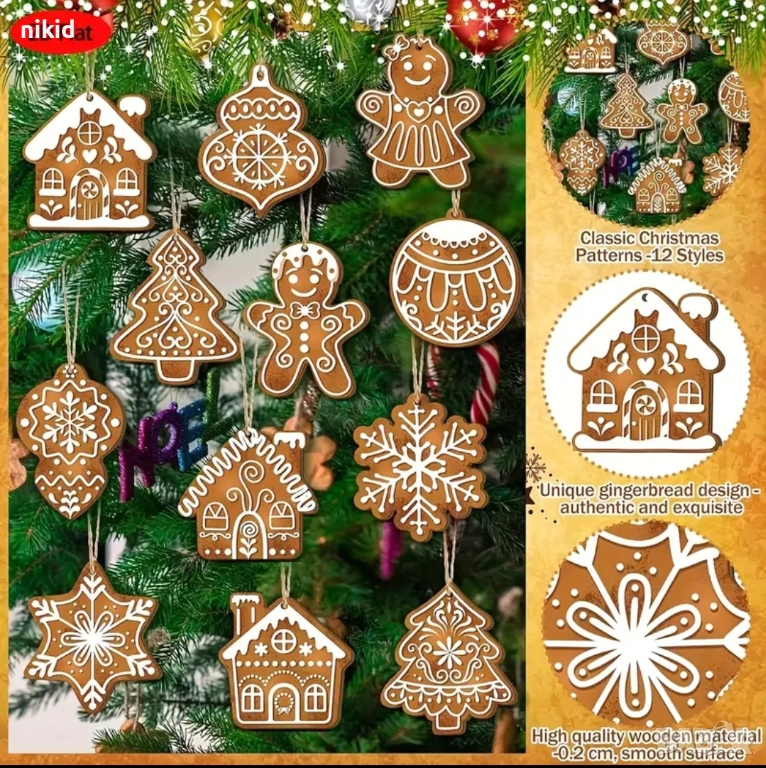12 бр Джинджифилова бисквитка джинджифилови бисквитки за декор украса елха подаръци Коледни меденки , снимка 1