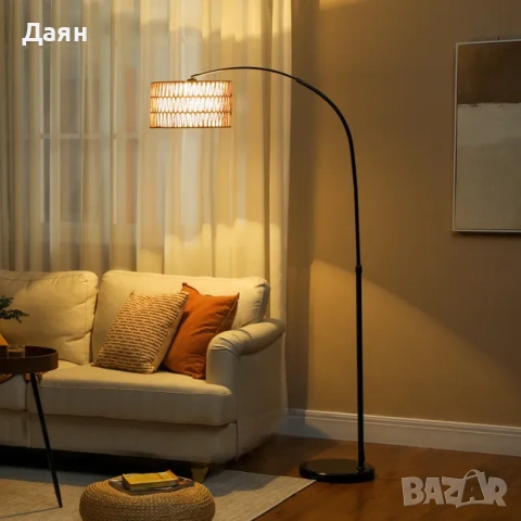 Подова лампа HOMCOM с абажур от конопено въже