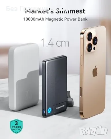 Нова батерия INIU 10000mAh Qi2 Power Bank със стойка за iPhone MagSafe, снимка 2 - Външни батерии - 49579598