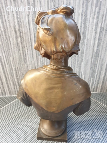 49см-10кг Laurent статуетка-бюст/стара френска бронзова скулптура/фигура на жена-млада дама, снимка 4 - Статуетки - 52967354