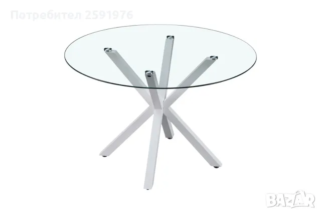 Кухненска маса Puzzle-home Tavula, Закакено стъкло и метална основа, Бял, снимка 1