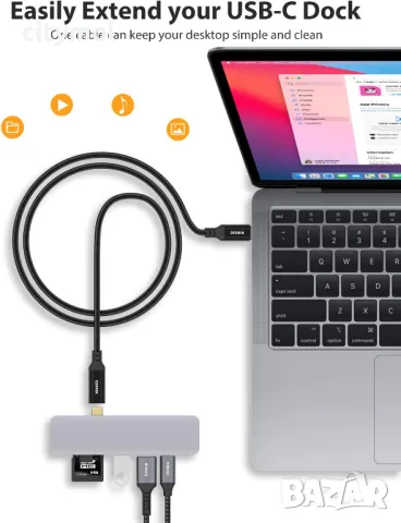 NIMASO USB C удължител 1 м, Thunderbolt 3, PD, USB 3.1 Gen2, 10Gbps/4K видео/аудио, снимка 2 - Кабели и адаптери - 47458458