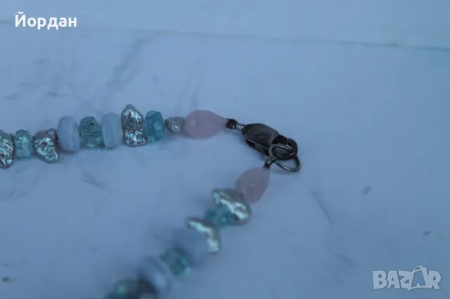 Дамско сребърно колие с естествени перли , планински кристал централен камък топаз, снимка 7 - Колиета, медальони, синджири - 50380165