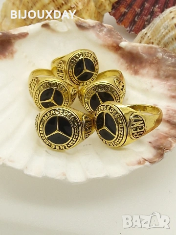 мъжки масивен пръстен mercedes от медицинска стомана с 18 карата златно покритие