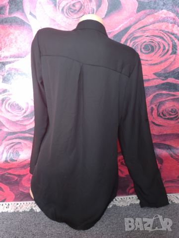 Черна блуза туника тип риза от плътен шифон ХЛ, снимка 2 - Блузи с дълъг ръкав и пуловери - 46406322