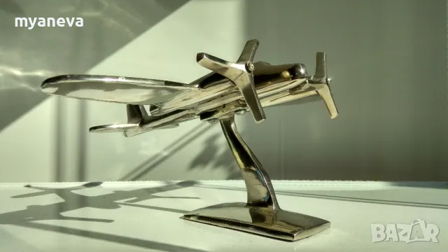 Хромиран, масивен, английски самолет в стил Art Deco , снимка 3 - Статуетки - 49292658
