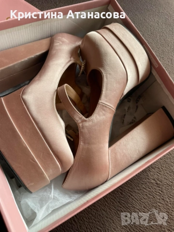 👠 Дамски обувки пудра - сатен 💎, снимка 8 - Дамски обувки на ток - 52110946