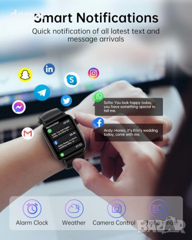 LLKBOHA Смарт часовник 1,85" със сензорен екран, IP68 водоустойчив, съвместим с Android IOS, снимка 2 - Смарт гривни - 45622930