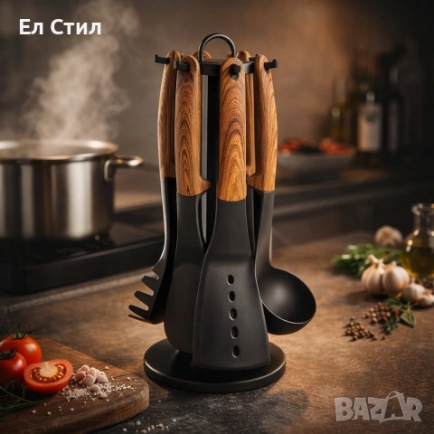 Комплект кухненски прибори 6 части с въртяща се стойка Cheffinger, снимка 2 - Прибори за хранене, готвене и сервиране - 53309528