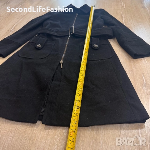 MAX&Co. Палто с колан и цип, размер, черно, вълнено, дълго, дамско, снимка 7 - Палта, манта - 52164589