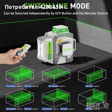 Лазерен нивелир Huepar Pro ZK03CG, 30/60 м, 12 зелени линии, снимка 8 - Измервателни инструменти - 52203663