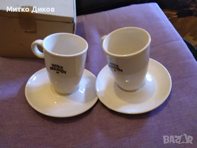 Комплект нови чинийка и чаша за кафе порцелан Нова Бразилия Н-80мм и фи 40 и 60мм обем 150млл-2 бр.