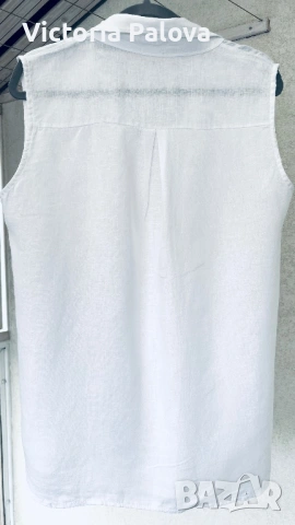 Стилна италианска ленена риза без ръкави в класическо бяло, снимка 5 - Корсети, бюстиета, топове - 54019412