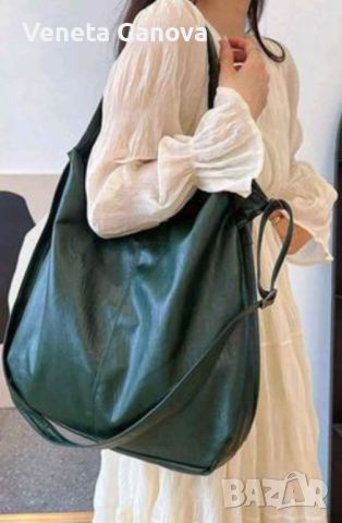 Зелена голяма чанта от мека екокожа, снимка 1 - Чанти - 45481229