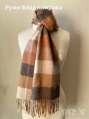 Мъжки, бежов, кариран шал от 100 % вълна, Моnte Cristo