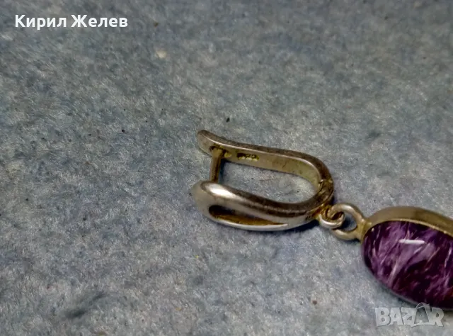 СТАРА ПОСРЕБРЕНА РЕТРО АРТ СТИЛ СКЪПОЦЕННА ОБЕЦА с ШЛИФОВАН АМЕТИСТ 47937, снимка 8 - Обеци - 49001779