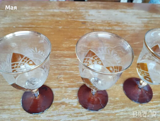 Чаши за вино с кана златен кант от средата на миналия век винтидж, снимка 4 - Чаши - 50280393