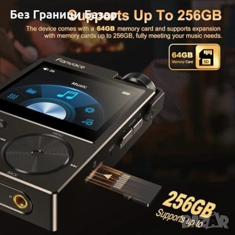 Нов Портативен HiFi MP3 Плейър Lossless DSD 64GB 24bit/192kHz DAC Черен, снимка 5 - MP3 и MP4 плеъри - 53888590