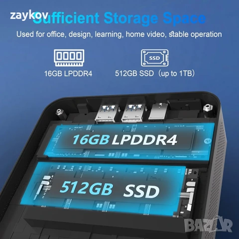 DREAMFYRE Мини PC Компютри 16GB DDR4 512GB SSD, 12-инчов N95 (до 3.4Ghz), Мини компютър, снимка 7 - За дома - 53619994