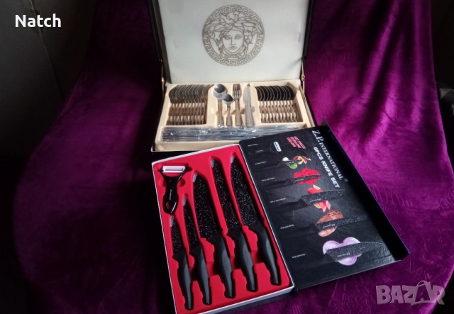 Комплект прибори за хранене за 12 души и метало-керамични кухненски ножове