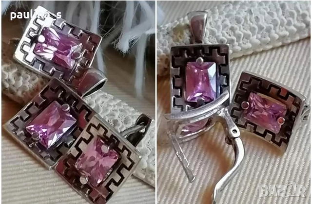 ВИНТИДЖ! Семеен сребърен комплект с розови циркони 