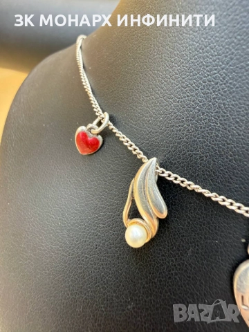 Сребърен ланец с 3 броя висулки /925/, снимка 5 - Колиета, медальони, синджири - 52417046