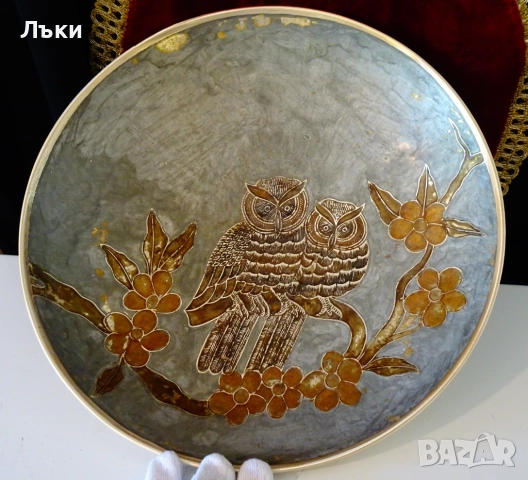 Висока бронзова фруктиера с Бухал,Сова,31 см.,1.3 кг. , снимка 5 - Антикварни и старинни предмети - 51659547