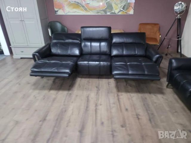Дизайнерски черни кожени дивани тройка и двойка, снимка 11 - Дивани и мека мебел - 46474989
