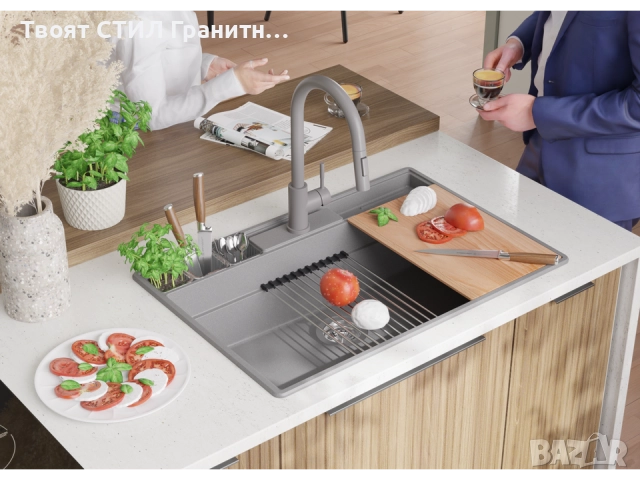 Сива кухненска гранитна мивка Ню Йорк 80 Multispace 780 x 530 мм -22% Ново, снимка 4 - Мивки - 51834720