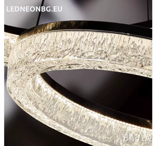 LED Полилей SATURN 70W, 2 кристални ринга, 3 цветни температури, снимка 6 - Полилеи - 53172127