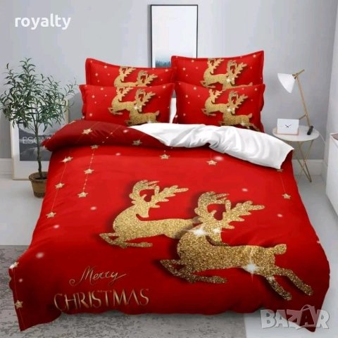 Коледно спално бельо, 100% памук, 6 части, снимка 10 - Спално бельо - 52558122