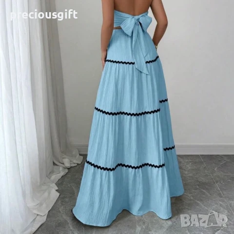 Дамски комплект - дълга пола и топ без презрамки, наличен в бежово, черено, червено, синьо, жълто, снимка 8 - Комплекти - 51367930