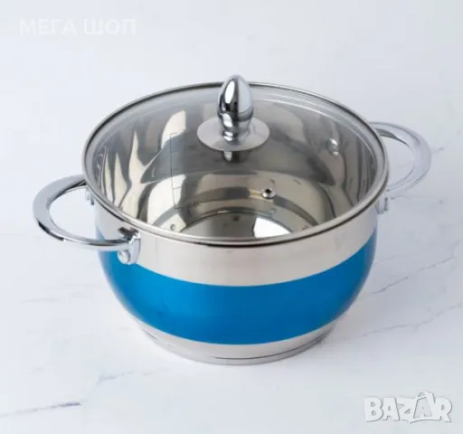 Комплект тенджери Bohmann от 8 части от висококачествена неръждаема стомана в елегантен син дизайн, снимка 5 - Съдове за готвене - 50378363