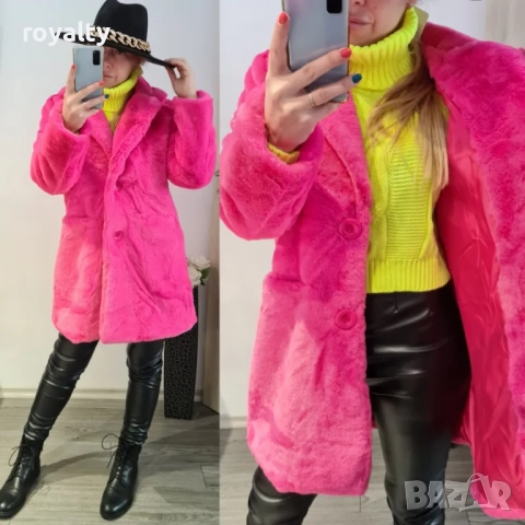 Дамско зимно палто от плюш с джобове, снимка 2 - Палта, манта - 52199739
