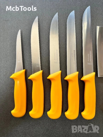 Комплект професионални немски месарски ножове 5 броя със сатър и масат, снимка 3 - Други инструменти - 52858120