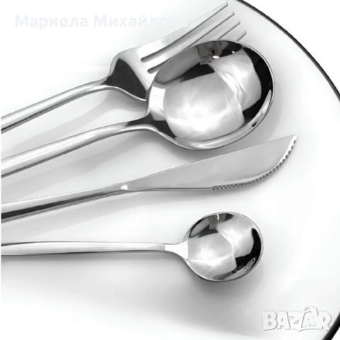 Комплект прибори за хранене в сребрист цвят от 24 части с луксозен дизайн и магнитна кутия., снимка 4 - Прибори за хранене, готвене и сервиране - 53247691